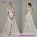 Без бретелек и backless мода 3D цветы линия свадебное платье